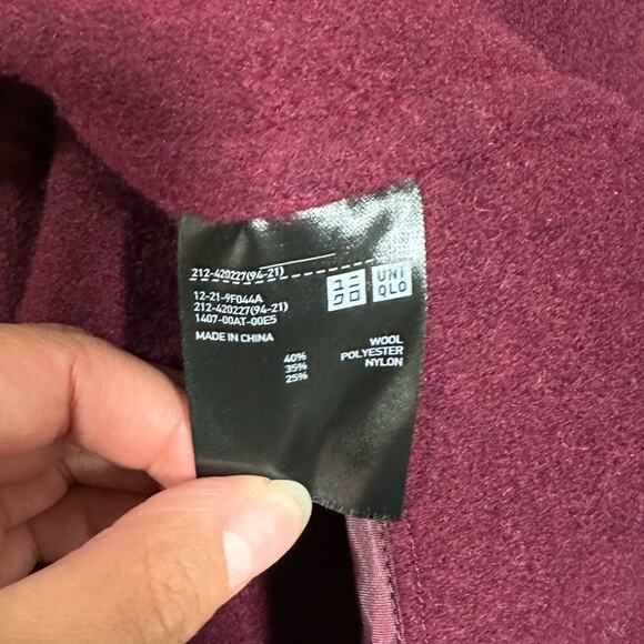 Uniqlo Double Face Hooded Coat Maroon Red Wool Blend Size Small - Picture 5 of 6